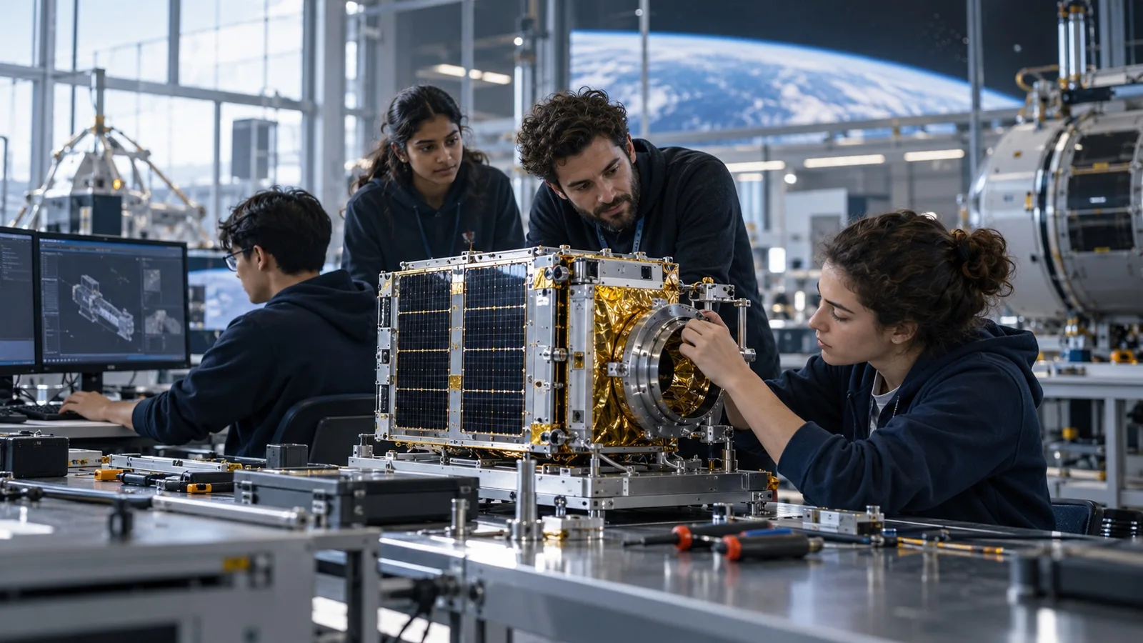 Show us how you think. And what you can build. — illustrative space technology scene