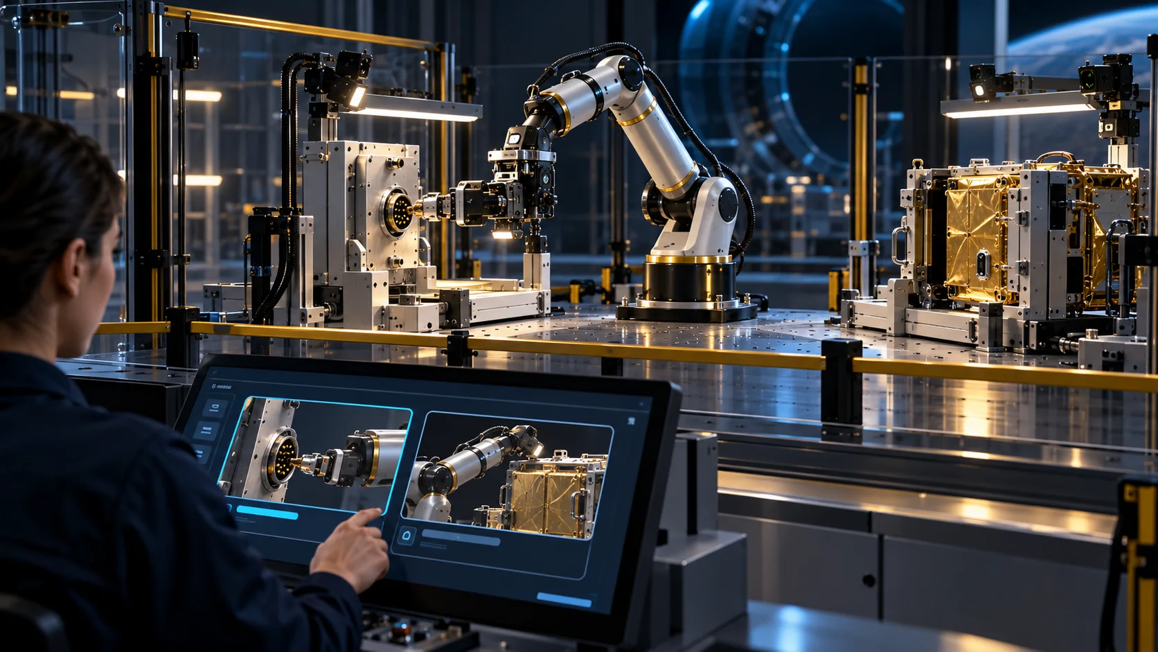 Robot qualification bench with two task rigs